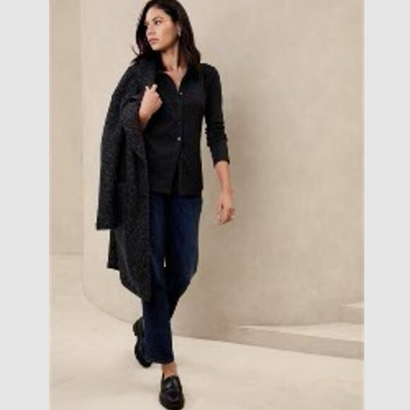 Banana Republic Factory Refined Ribbed Shirt Black - Picture 2 of 8